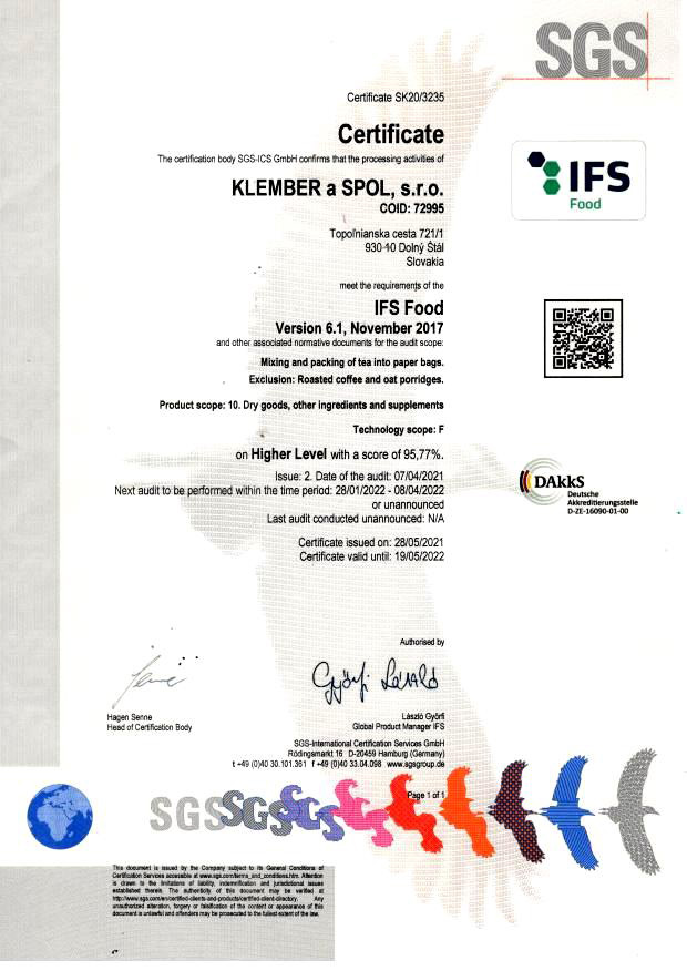 KLEMBER a SPOL Certificate IFS 1